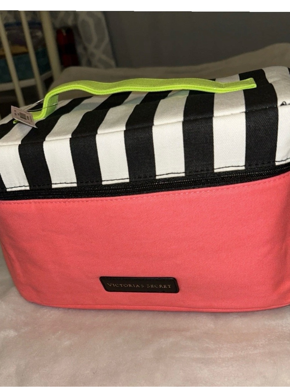 NWT Victoria's Secret Limited Edition 2016 Lingerie Case Coral/Pink Black Stripe